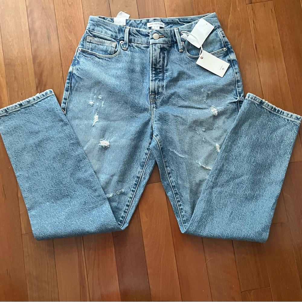 Good American Good Classic Skinnyish Fit Ladies Distressed Jeans - NWT  Size 4